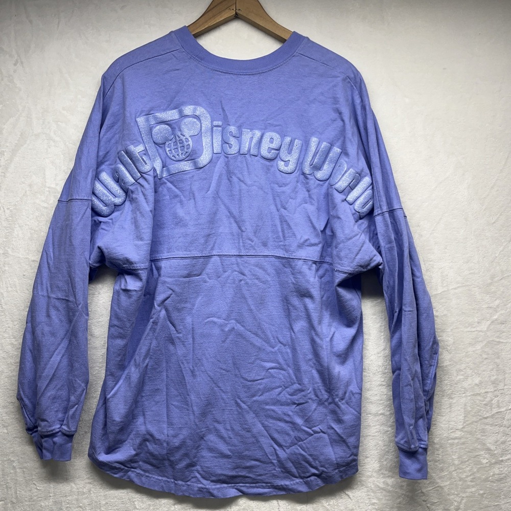 Disney Spirit Jesey‎ Womens Small Purple Long Sleeve Glitter Logo Spellout Adult